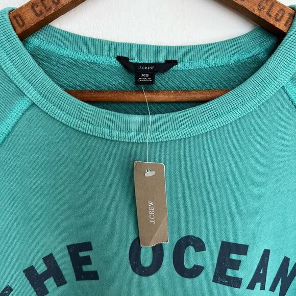 NEW JCrew Cotton Ocean Pearl Myrtle Beach Green Crop Pullover Sweatshirt XS - Picture 5 of 13